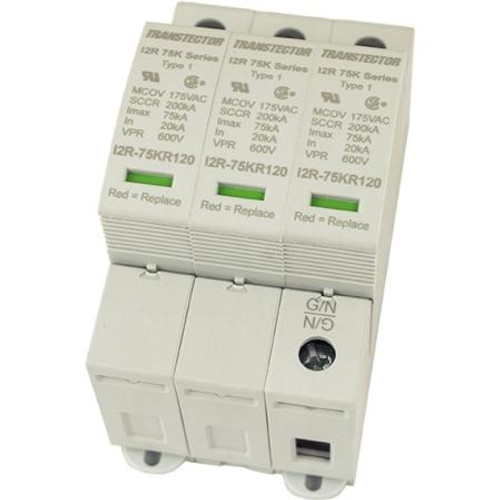 TRANSTECTOR 120/208Vac, 3-Pole, 3-Phase Wye Modular SPD,pole, 3-phase wye, 4-wire surge protection with a nominal discharge current of 20 kA.
