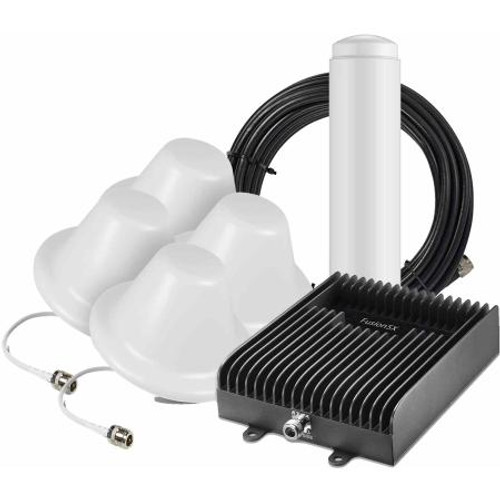 SURECALL Fusion5X 2.0 Omni / 4 Dome booster kit includes five 75 ft. SC-400 coax cables, 4-way splitter, omni donor and four indoor dome antennas.