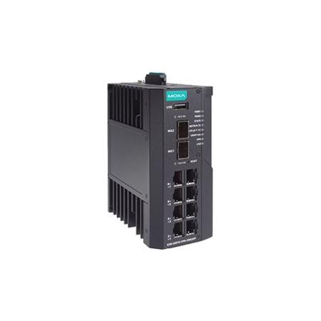 MOXA Industrial Secure Router Switch with 8xGE RJ45 ports, 2x1/25GbE SFP slots, Firewall/NAT/VPN, 10 to 60C .