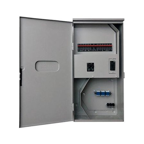 TRANSECTOR Power/Fiber Cabinet, 100A Main, 9x 15A 1P breakers, no 2P breakers, GFCI, 24x Fibers, 3x RJ45 Couplers