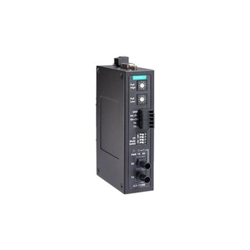 MOXA Industrial RS-232/422/485 to Fiber Optic Converter, ST Single mode, with 2kV 2-way Galvanic Isolation, -40 to 85Cl