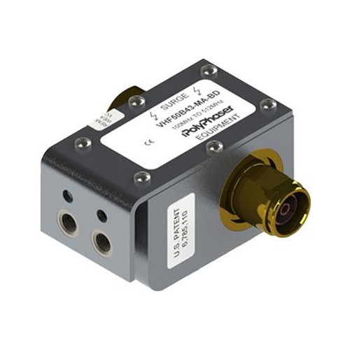 POLYPHASER 4.3-10 M/F Coaxial RF Surge Protector, 100MHz - 520MHz, DC Block, 750W, 20kA, Bracket Down .