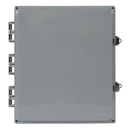SKU V14126LO-8.625H-T | Ventev 14X12X6 Polycarb. HeatedSolid Door LatchLock Encl.W/backplate, screws, 2powerplugs,cord grip,heater. 8 Bulkhead Holes w/Plugs(0.625")IncludesT-Bar Mount