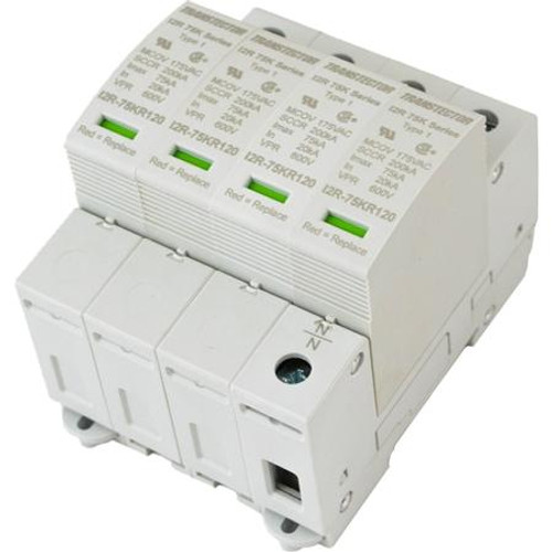 TRANSTECTOR 120/208 Vac, 4-Poke, 3-Phase Wye, 5-Wire SPD, 4-pole, 3-phase wye, 5-wire surge protection with a nominal discharge current of 20 kA.