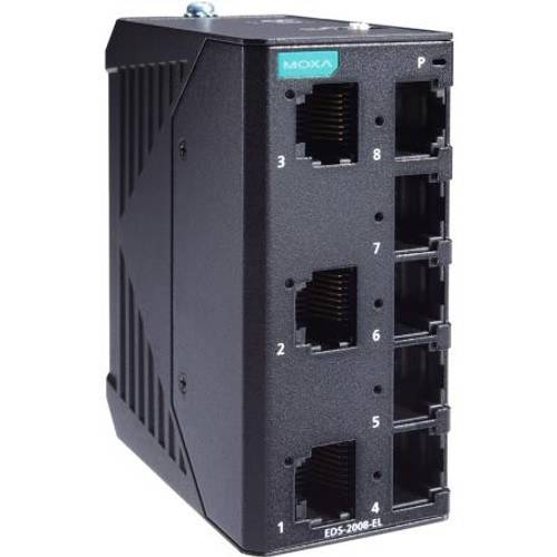 MOXA Unmanaged Fast Ethernet switch with (8) 10/100BaseT(X) ports, metal housing, -40 to 75DegC operating temperature