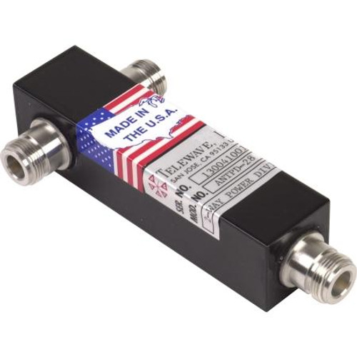 TELEWAVE 760-920 MHz Power Divider. Two-way split. 500 watt power handling. Fully sealed with Txylan coating for outdoor use. N/female connectors.