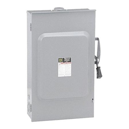 SQUARE D Safety switch, general duty, fusible, 200A, 2 poles, 60 hp, 240 VAC, NEMA 3R, bolt-on provision, neutral factory installed