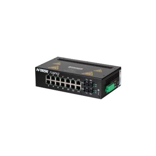 RED LION N-TRON 16 Port Managed Industrial Ethernet Switch, 14 Copper, 2 Fiber, 10/100BaseTX RJ-45 Ports, 10 to 30 VDC, 700 Series, M12 Connectors