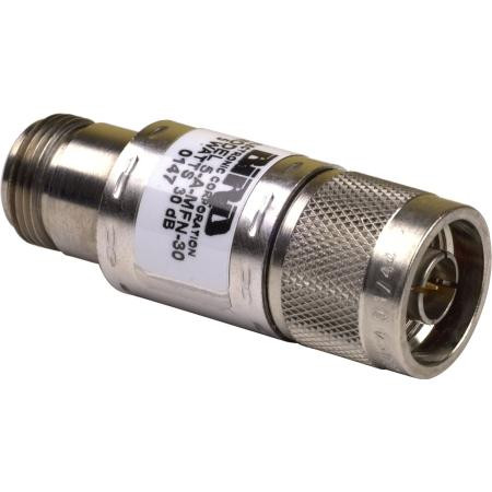 BIRD RF coaxial attenuator. 5 watts, 30dB nominal attenuation. N male input and N female output connectors. .