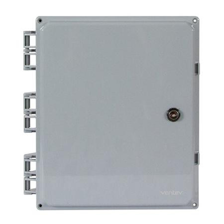 SKU V12106KO-8.5-T | VENTEV 12X10X6 Enclosure. Solid Door, Key Lock, and 8 - .5" Holes. Includes T-Bar Mount.