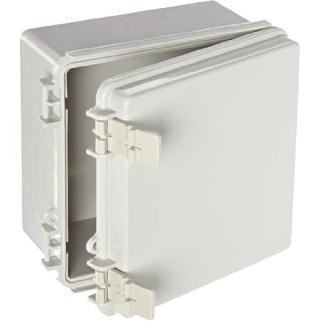 BUD INDUSTRIES Plastic Outdoor NEMA Economy Box with Solid Door, 5-57/64" Length x 5- 57/64" Width x 3-17/32" Height, Light Gray Finish