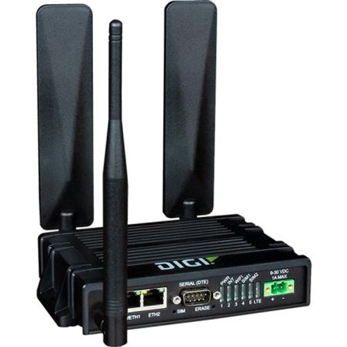 DIGI IX20 - LTE Cat 4 Global Wi-Fi, (2) Ethernet, DB-9 RS-232; w/ DIN rail clip, power supply,cell ant, Wi-Fi, Ethernet cable