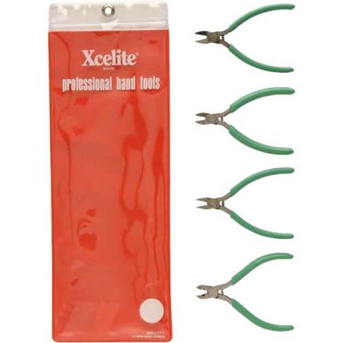 XCELITE 4pc Electronic cutters set. Includes oval head diagonal cutter, angled diagonal cutters, oval head tapered relieved cutter and tapered head