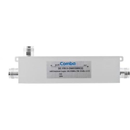 COMBA 340-2700 MHz 5dB directional coupler. 300 watts. -161dBc PIM rated. IP65 for outdoor use. 4.3-10 female terminations.