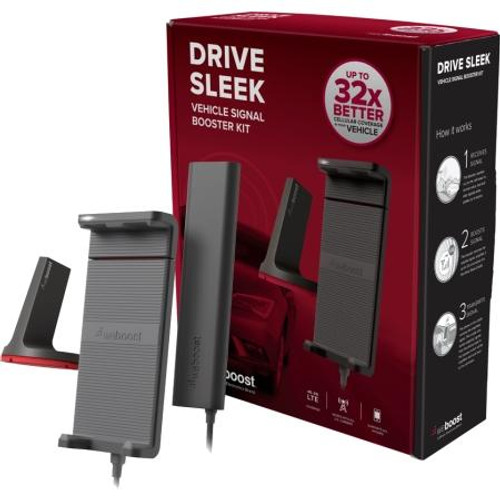 WEBOOST Drive Sleek 23 dB Vehicle Signal Booster Kit. Covers 700 LTE, CELL, PCS & AWS bands. Incl. outside antenna, booster and Sleek cradle. SMB connector