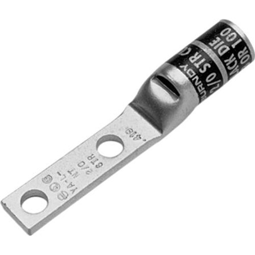 BURNDY Copper Compression Lug, 2 Hole w/ Inspection Window, 373.7 Flex, 3/8in Stud, 1-5/16" Hole Spacing Short Barrel Tin - Electro Plated. Blue Color Code