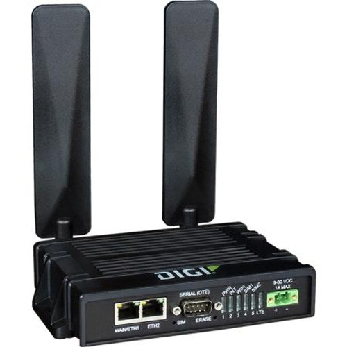 DIGI IX20 with Global CAT-4 with (2) Ethernet, DB-9 RS-232, includes DIN rail clip, power supply (2) cellular antenna and Ethernet cable