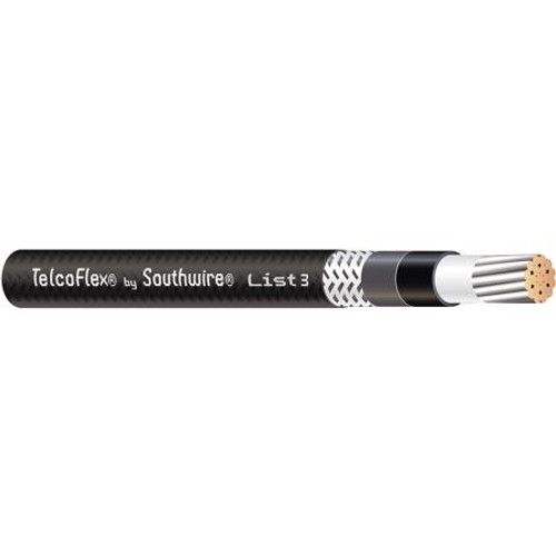 SOUTHWIRE TelcoFlex III Central Office Power Cable, 14 AWG, Single Conductor, Class B Strand with Braid, LSZH, 600 Volts, Black