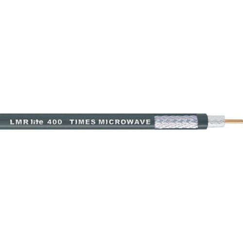 TIMES MICROWAVE LMR-Lite cable. 3/8" OD 50 ohm, Aluminum braided outer conductor Copper Clad Aluminun center conductor. 1" bending radius. Priced per foot.