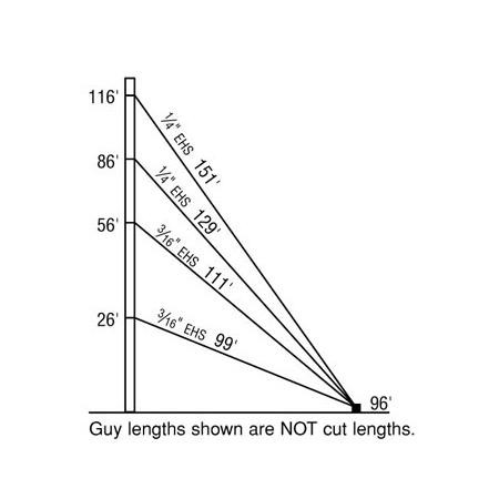 SABRE 120-ft 1200 TLWD guyed tower kit. Includes complete tower steel and hard- ware, complete guying system, anchor shafts and normal soil foundation design