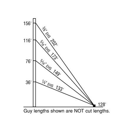 SABRE 160-ft 1800 TLWD guyed tower kit. Includes complete tower steel and hard- ware, complete guying system, anchor shafts and normal soil foundation design
