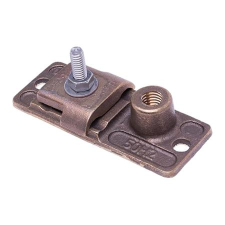HARGER bronze horizontal base connector. (2) 1/4" mounting holes are provided for excellent connection to ground cable 3/8" threaded top for air terminal.