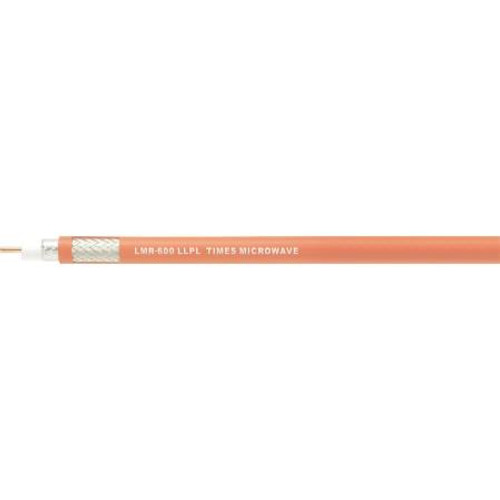 TIMES MICROWAVE LMR600 cable. 1/2" O.D. Superflexible. 75 ohms. Stranded outer conductor, bare copper center conductor. Flooded braid. Priced per foot.