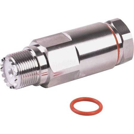 RFI UHF female Connector for LDF4-50A & LCF12-50J. Captivated silver center pin. White bronze plated brass body. Includes 2 o-rings and silicone tube.