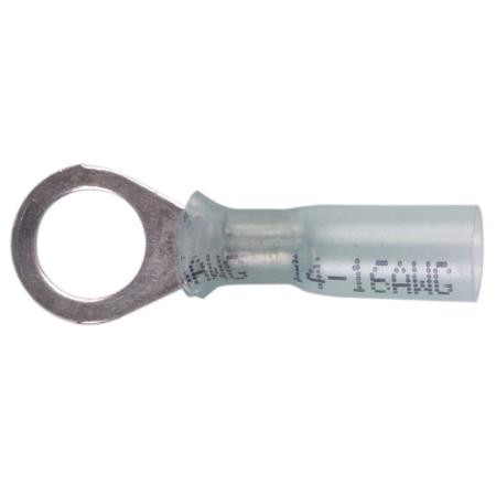 HAINES PRODUCTS heat shrink ring terminal. Wire size 16-14 ,5/16" stud. 100 pack. Blue