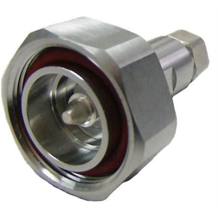 COMMSCOPE 7/16 DIN male for 1/4" superflex. Captivated center pin. Self-flare. Works up to 6 Ghz. Trimetal Plated body. Silver Center Pin.