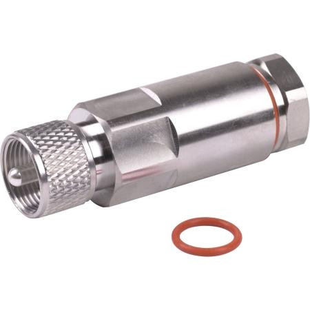 RFI UHF Male Connector for LDF4-50A & LCF12-50J. Captivated silver center pin. White bronze plated brass body. Includes 2 o-rings and silicone tube.