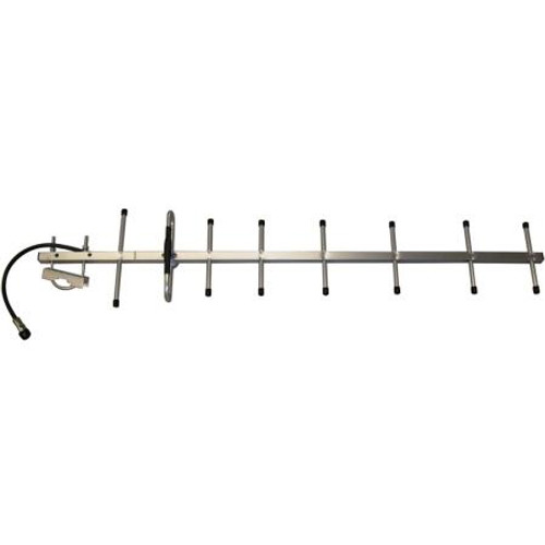 CELLULAR SPECIALTIES 746-896 MHz 11dBi aluminum finish yagi. 8 element. 100 watt. 50 ohms. N-Female Connector. Mounting clamps included.