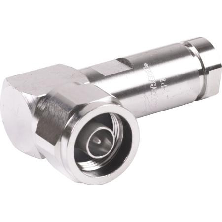 COMMSCOPE N Male Right Angle Hex Head Positive Lock connector for LDF1-50. Captivated silver center pin, trimetal body and self-flaring.