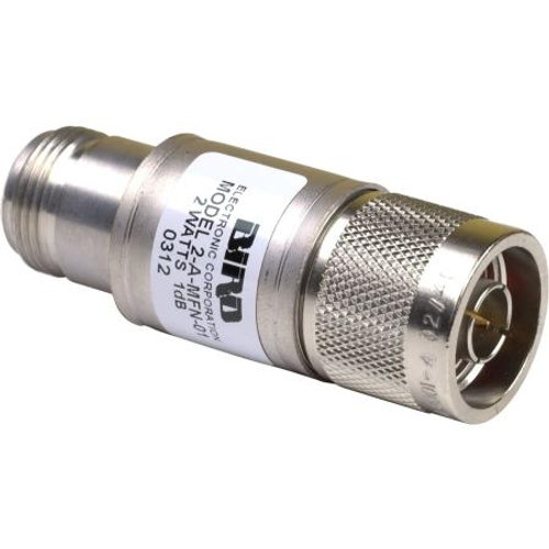 BIRD RF coaxial attenuator. 2 watts, 1dB nominal attenuation. Male N to Female N connector. .