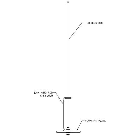 SABRE S3A-LDA 5/8" x 10' Lightning Rod/Stiffener Kit. Includes Lightning Rod, Stiffener, Mounting Plate, (2) Hex Nuts, (2) Flat Washers, (2) Lock Washers