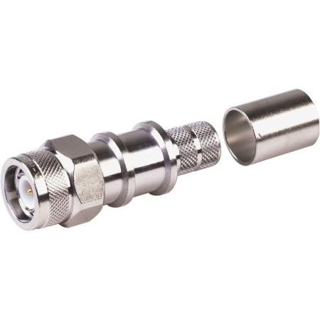 TIMES TNC male Advantage connector for LMR-400. Gold pin. Silver plate body, gold center pin. No braid trim.