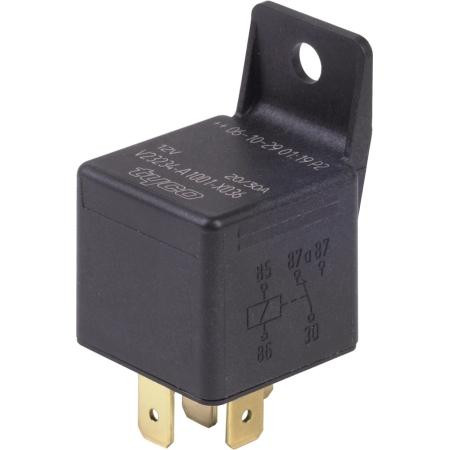TYCO single pole, double throw horn 40 A relay. 12v, 40A resistive N/O, 40A lamp N/O with bracket, No resistor. Standard Capacity.