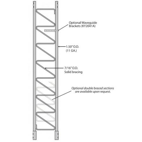 Rohn 55G general purpose communications tower section. 10'. 1 1/2" high strength tubing. Zig-zag cross bracing of solid steel every 15 3/4". Includes bolt kit.