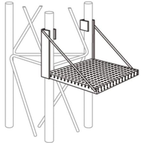 ROHN work platform for attachment to a 25G tower section. Platform size is 13"W x 11" L. No bolts required.
