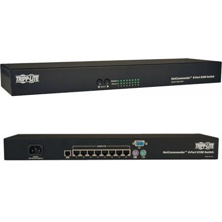 TRIPP LITE TAA Compliant 8-port KVM. Expandable up to 64 stations. Uses Cat5 cabling. For PS/2 or USB. Includes mounting hardware.