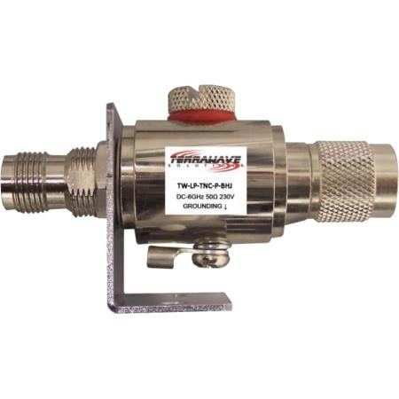 VENTEV 0-6 GHz Lightning Arrestor with TNC male (Male) to TNC Bulkhead female (Female). Includes L Shaped Mounting Bracket.
