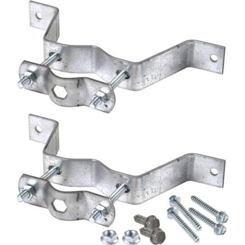 ROHN 4" clearance galvanized wall mount. Includes upper and lower bracket. Will support mast up to 2-3/4" O.D. and installs using up to 5/16"x1-3/4" bolts.