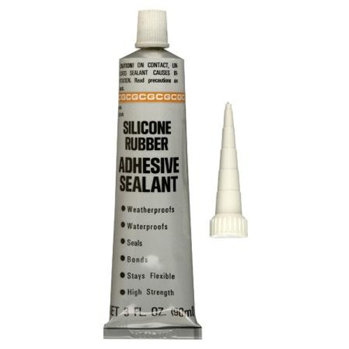 GC Silicone adhesive. Cures to a tough rubbery solid. Bonds materials to glass, metal, ceramic etc. Clear. 3 oz. tube with dispensing nozzle