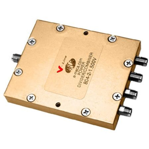 MECA 800-2200 MHz four-way power divider. 20 watts. 1.10 typical VSWR. 22dB min. isolation between ports. SMA-Female connectors.