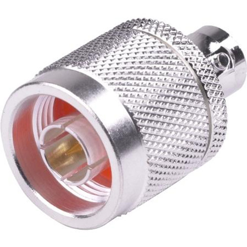 RF INDUSTRIES N male to BNC female adapter. Silver plated body, gold plated contacts. .