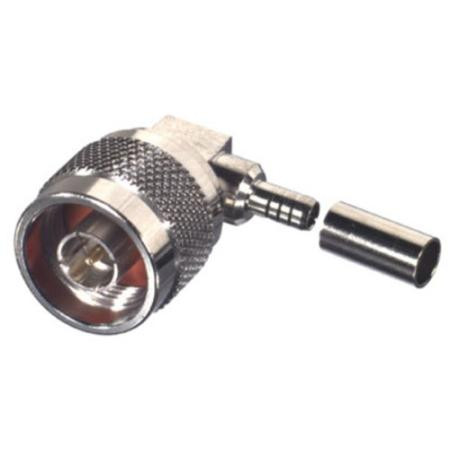 RF INDUSTRIES Right angle N male for RG58/U cable. Silver body, gold pin. Square Body.