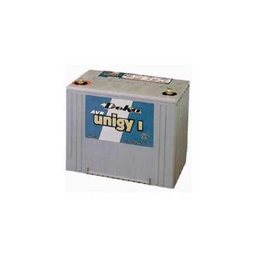 DEKA UNIGY I lead acid battery. 12 Volt,100 Ah. 12.9L x 6.75W x 8.70H. Heavy duty inserted post 1/4" x 20. Flame retardant polypropylene.