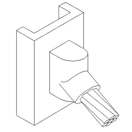 ULTRAWELD mold for connection of # 2 solid cable to vertical steel. Cable runs down 45 deg. from weld. Requires CSH1 or MSHC1 handle clamp & UWM45 weld