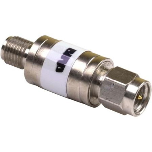 BIRD RF coaxial attenuator. 2 watts, 30dB nominal attenuation, SMA male to SMA female connectors.