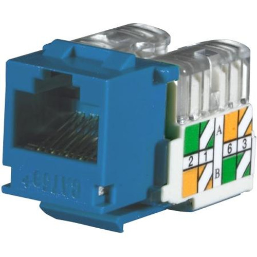 SIGNAMAX Category 5e Keystone Jack. Universal wiring T568A/B. Color is Blue. Exceeds TIA/EIA-568-B.2 specifications. With 3 dust covers, 3 icons.